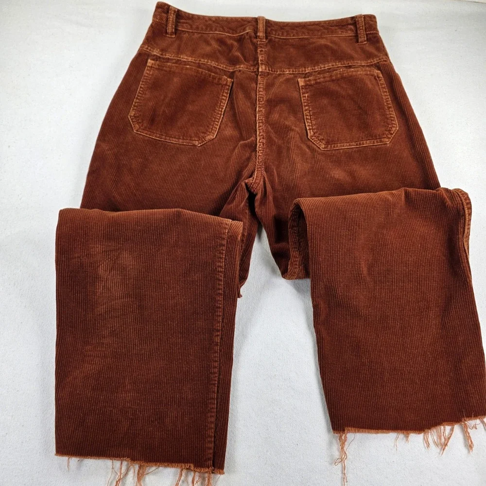 Vintage Sears Rust Brown Corduroy Pants High Rise Raw Hem Straight Leg Size 14